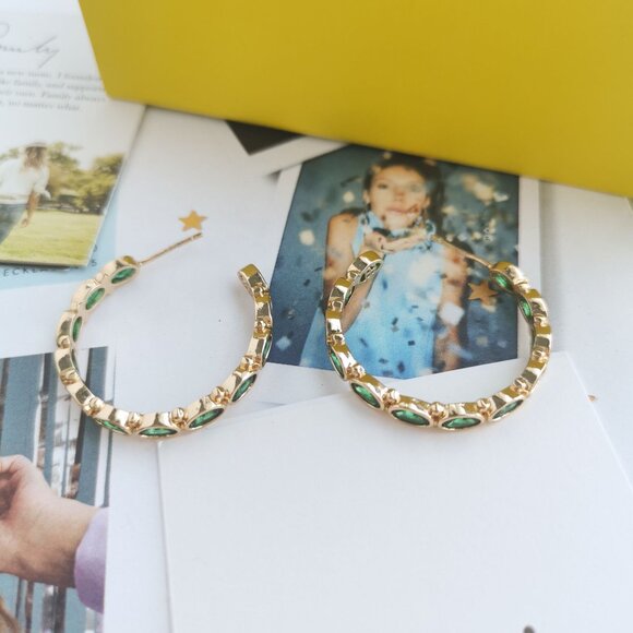 New Alicia Bonnie Abbie Radiant Green Crystal Hoop Earrings Gold - Picture 3 of 4